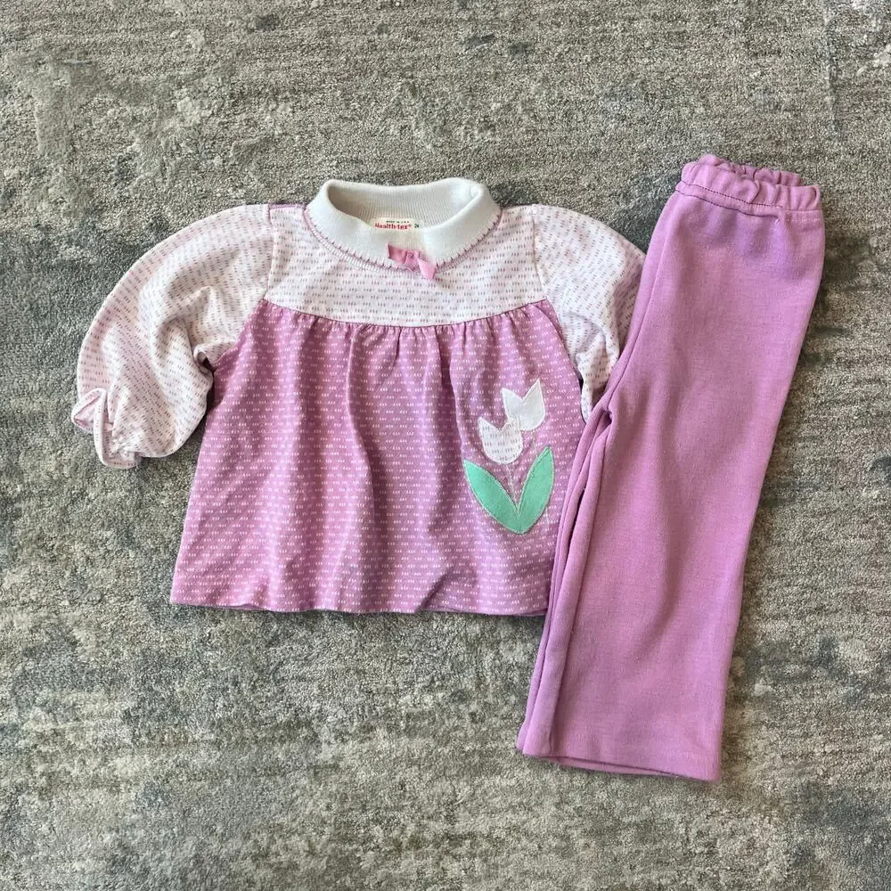 Vintage Healthtex Two Piece Purple Tulip Outfit 24 Months USA